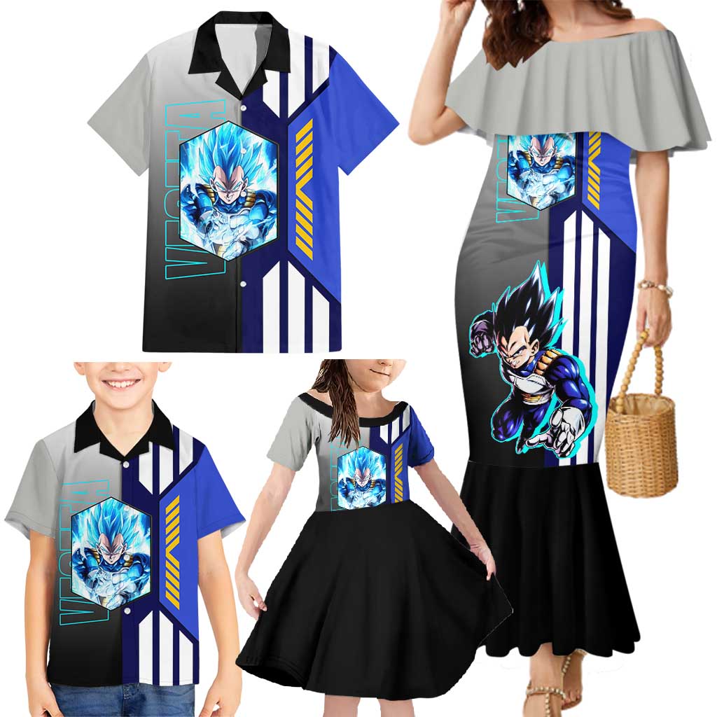 Vegeta from Dragon Ball Family Matching Mermaid Dress and Hawaiian Shirt with Super Saiyan Blue Form and Action Pose Design - The Mazicc