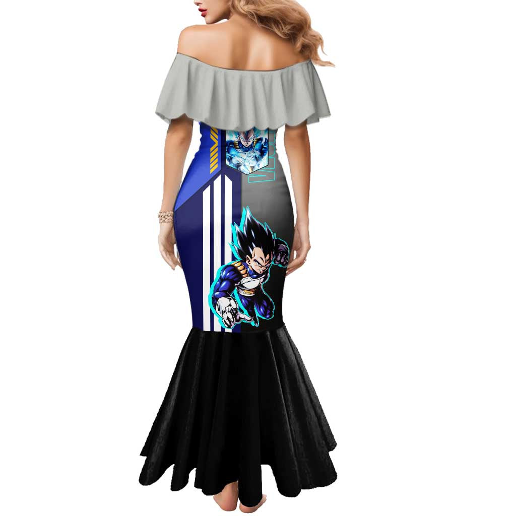 Vegeta from Dragon Ball Family Matching Mermaid Dress and Hawaiian Shirt with Super Saiyan Blue Form and Action Pose Design - The Mazicc