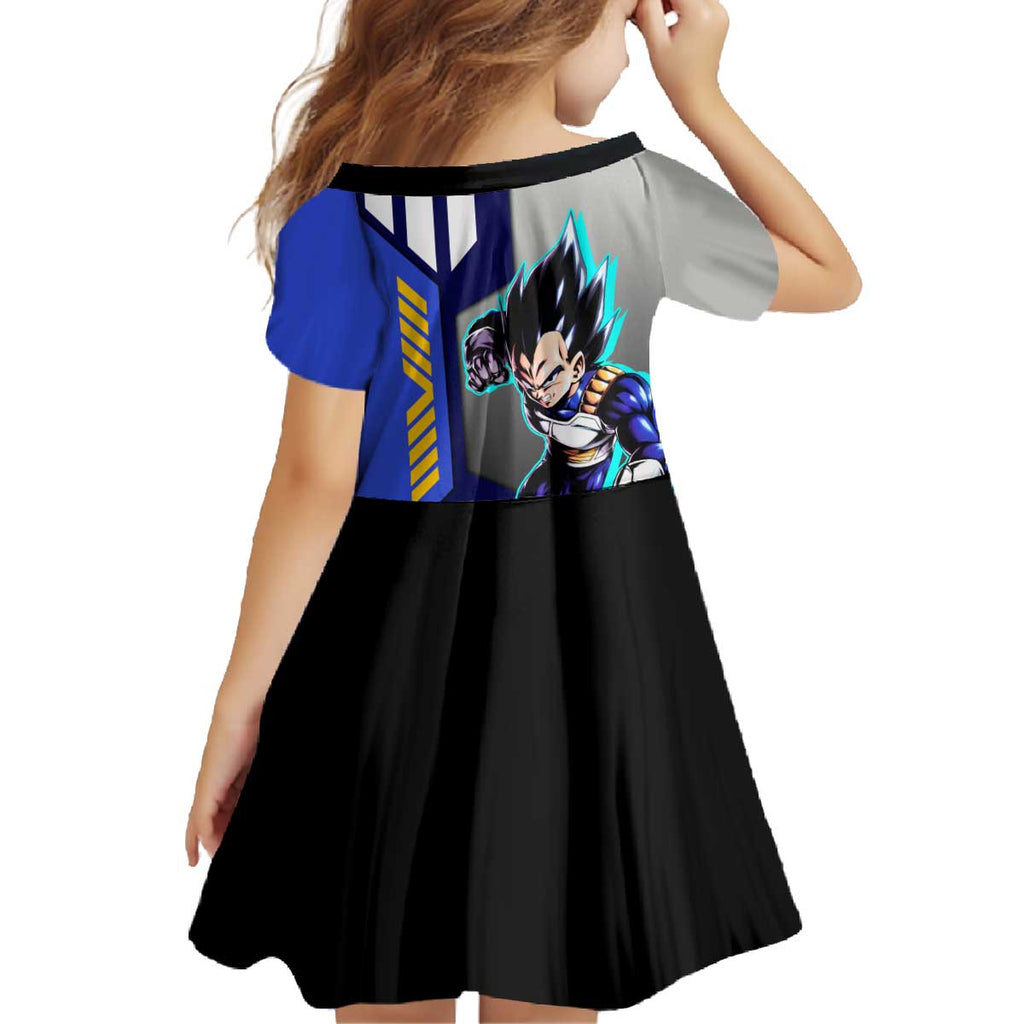 Vegeta from Dragon Ball Family Matching Off The Shoulder Long Sleeve Dress and Hawaiian Shirt with Super Saiyan Blue Form and Action Pose Design - The Mazicc