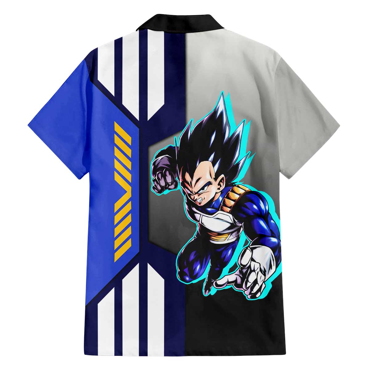Vegeta from Dragon Ball Family Matching Off The Shoulder Long Sleeve Dress and Hawaiian Shirt with Super Saiyan Blue Form and Action Pose Design - The Mazicc