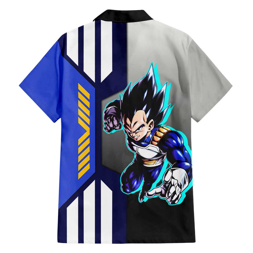 Vegeta from Dragon Ball Family Matching Off Shoulder Maxi Dress and Hawaiian Shirt with Super Saiyan Blue Form and Action Pose Design - The Mazicc