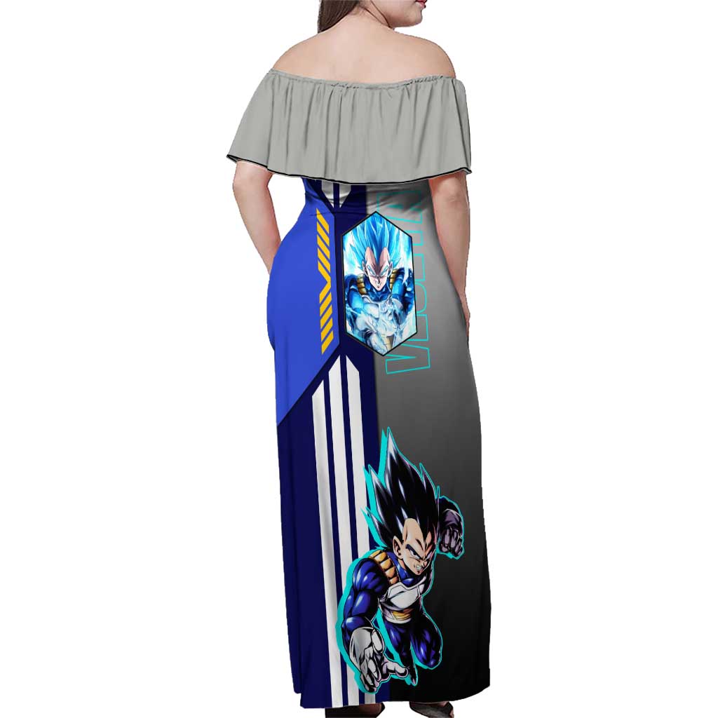 Vegeta from Dragon Ball Family Matching Off Shoulder Maxi Dress and Hawaiian Shirt with Super Saiyan Blue Form and Action Pose Design - The Mazicc