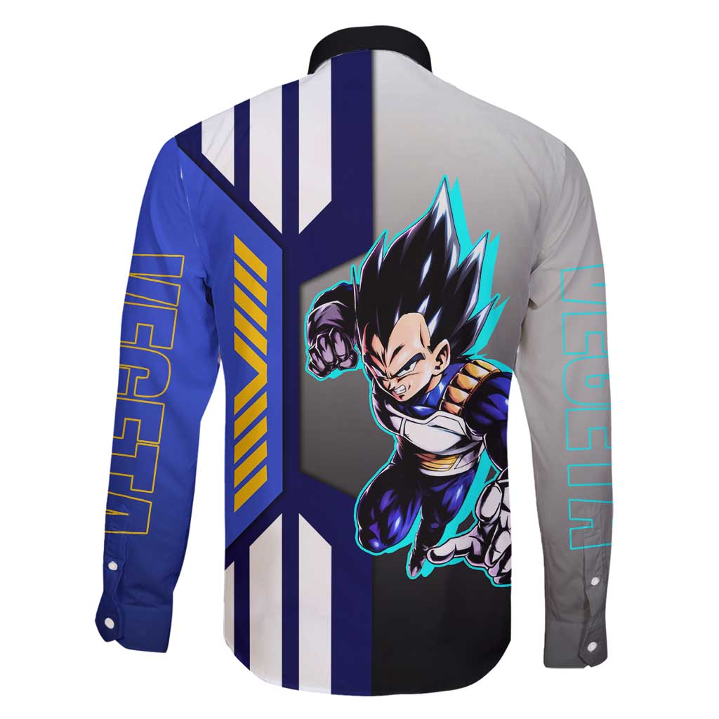 Vegeta from Dragon Ball Family Matching Off Shoulder Short Dress and Hawaiian Shirt with Super Saiyan Blue Form and Action Pose Design - The Mazicc