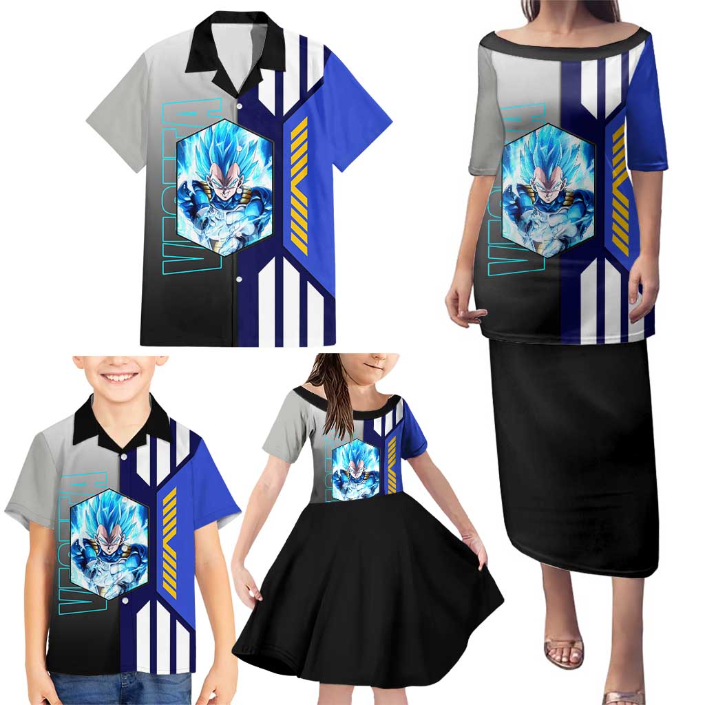 Vegeta from Dragon Ball Family Matching Puletasi and Hawaiian Shirt with Super Saiyan Blue Form and Action Pose Design - The Mazicc