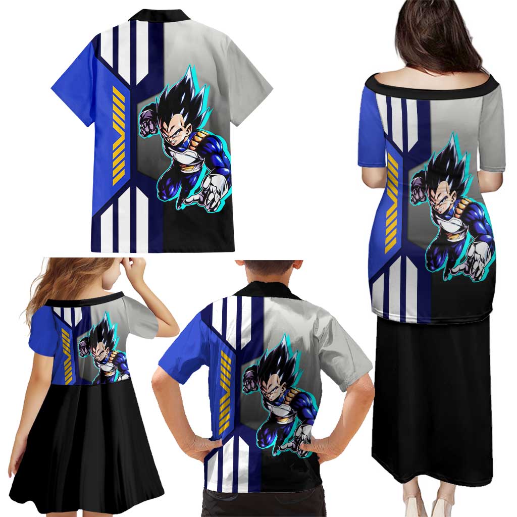 Vegeta from Dragon Ball Family Matching Puletasi and Hawaiian Shirt with Super Saiyan Blue Form and Action Pose Design - The Mazicc