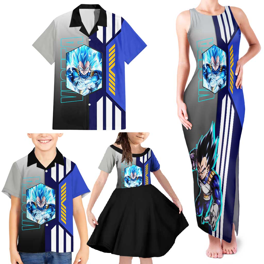 Vegeta from Dragon Ball Family Matching Tank Maxi Dress and Hawaiian Shirt with Super Saiyan Blue Form and Action Pose Design - The Mazicc