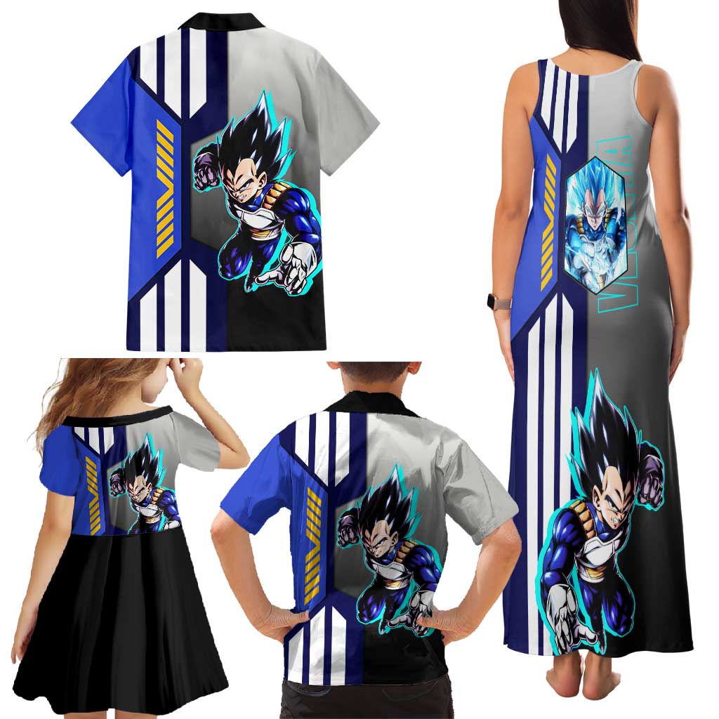 Vegeta from Dragon Ball Family Matching Tank Maxi Dress and Hawaiian Shirt with Super Saiyan Blue Form and Action Pose Design - The Mazicc