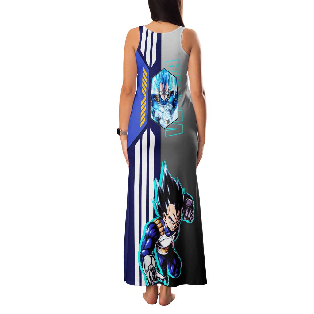 Vegeta from Dragon Ball Family Matching Tank Maxi Dress and Hawaiian Shirt with Super Saiyan Blue Form and Action Pose Design - The Mazicc