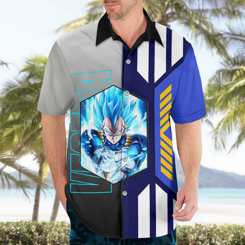 Vegeta from Dragon Ball Hawaiian Shirt with Super Saiyan Blue Form and Action Pose Design - The Mazicc