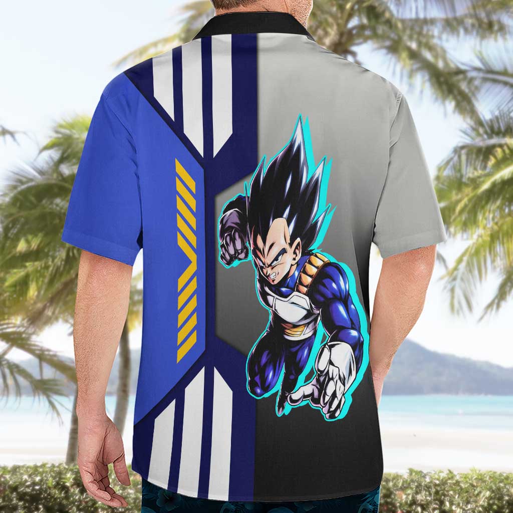 Vegeta from Dragon Ball Hawaiian Shirt with Super Saiyan Blue Form and Action Pose Design - The Mazicc