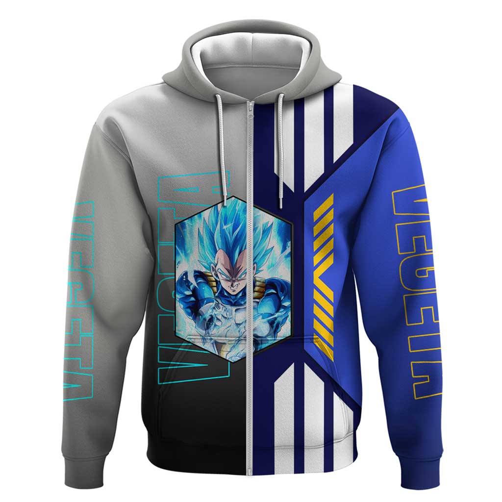 Vegeta from Dragon Ball Hoodie with Super Saiyan Blue Form and Action Pose Design - The Mazicc