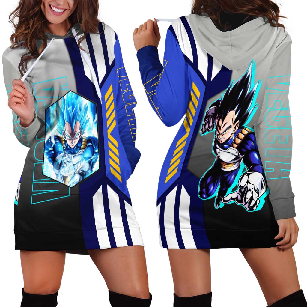 Vegeta from Dragon Ball Hoodie Dress with Super Saiyan Blue Form and Action Pose Design - The Mazicc