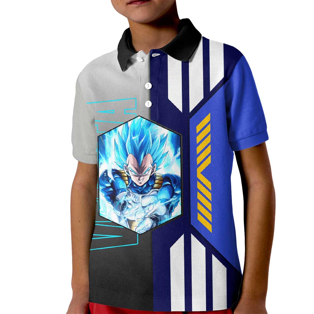 Vegeta from Dragon Ball Kid Polo Shirt with Super Saiyan Blue Form and Action Pose Design - The Mazicc