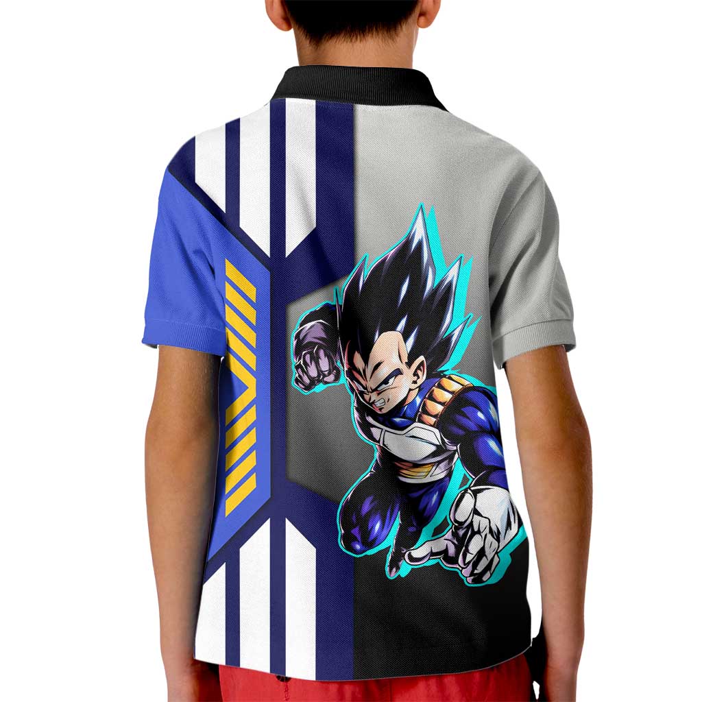 Vegeta from Dragon Ball Kid Polo Shirt with Super Saiyan Blue Form and Action Pose Design - The Mazicc