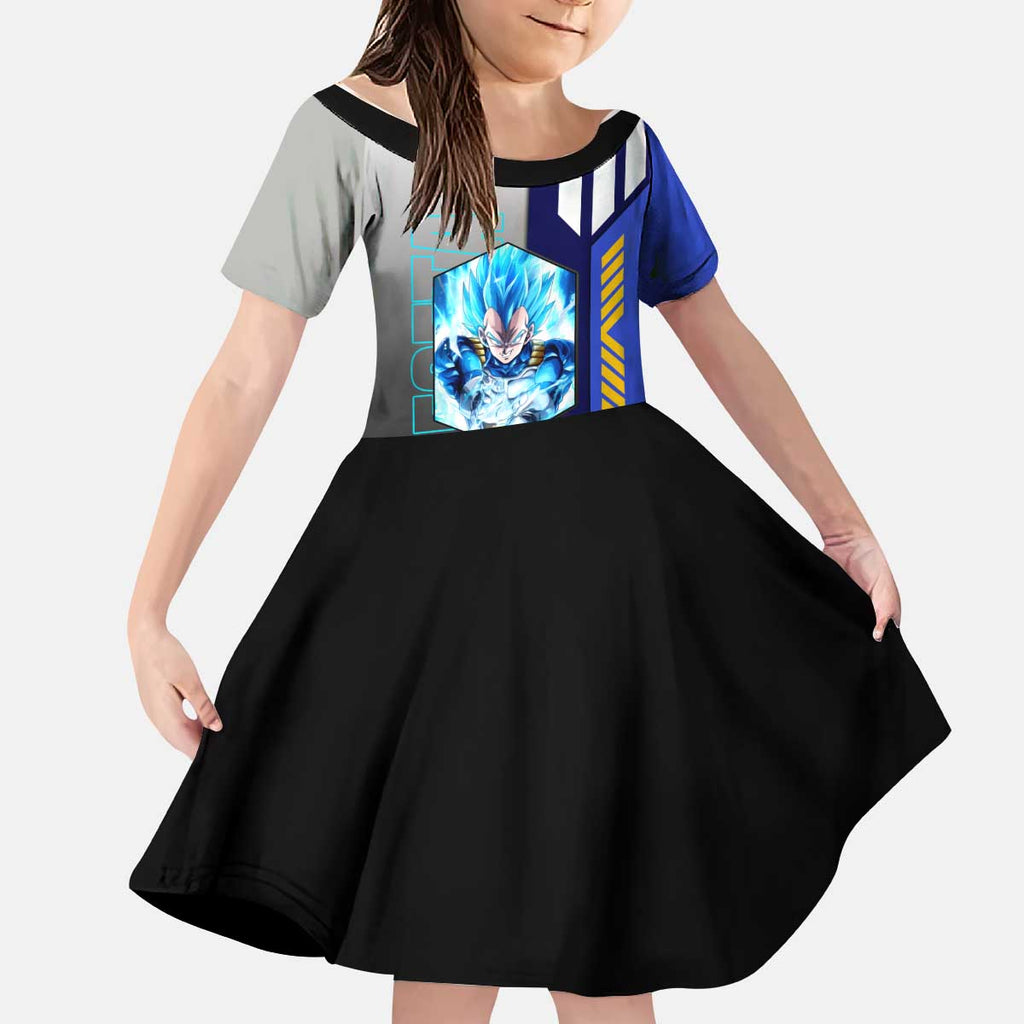 Vegeta from Dragon Ball Kid Short Sleeve Dress with Super Saiyan Blue Form and Action Pose Design - The Mazicc