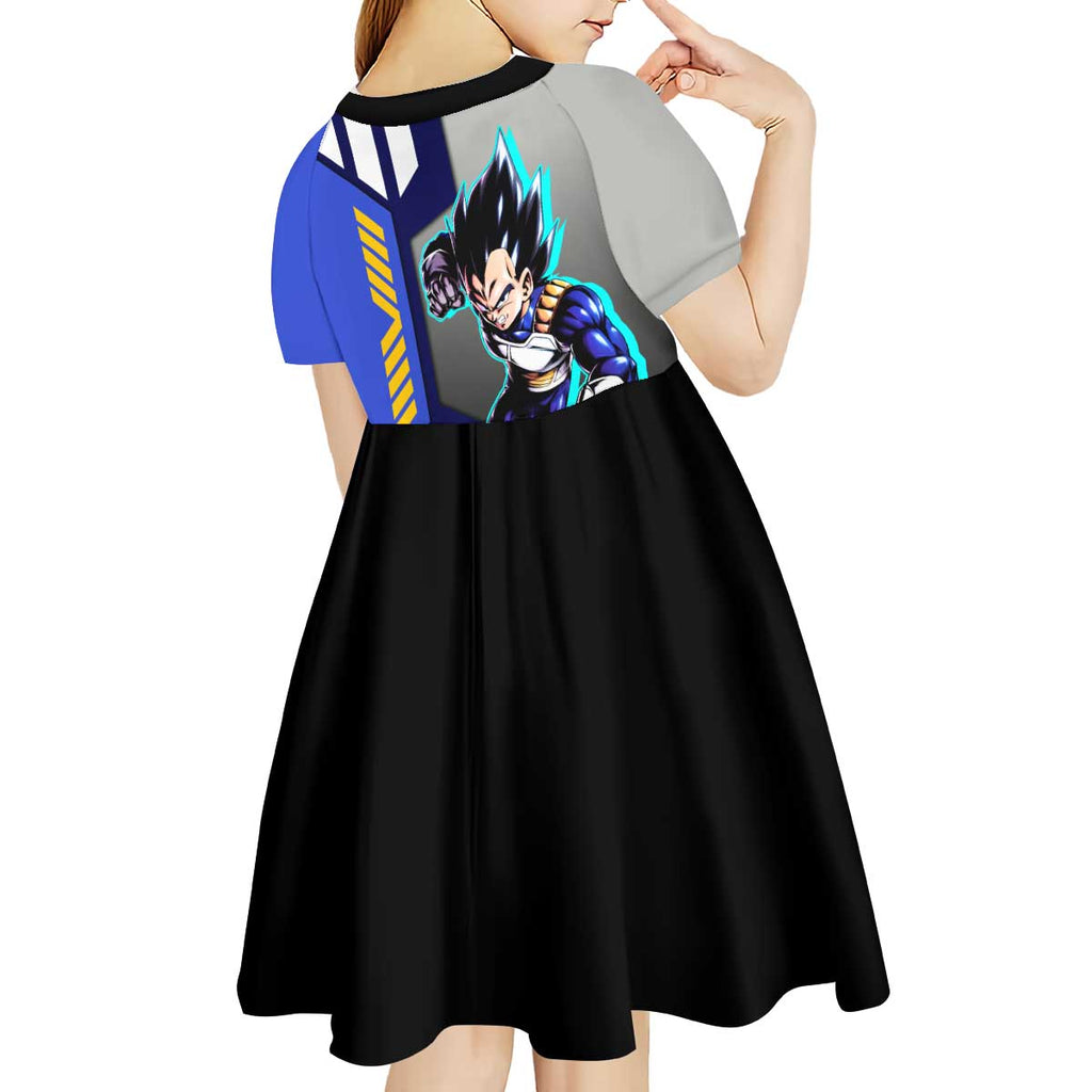 Vegeta from Dragon Ball Kid Short Sleeve Dress with Super Saiyan Blue Form and Action Pose Design - The Mazicc