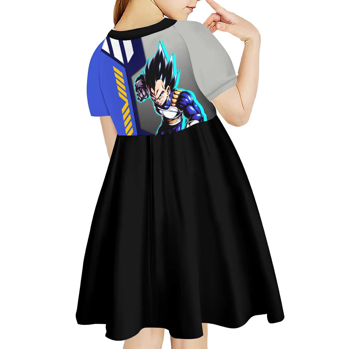 Vegeta from Dragon Ball Kid Short Sleeve Dress with Super Saiyan Blue Form and Action Pose Design - The Mazicc