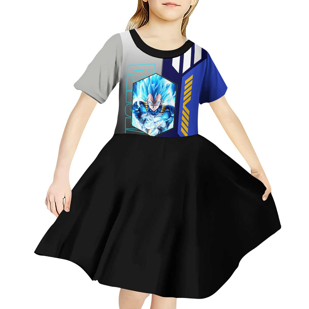 Vegeta from Dragon Ball Kid Short Sleeve Dress with Super Saiyan Blue Form and Action Pose Design - The Mazicc