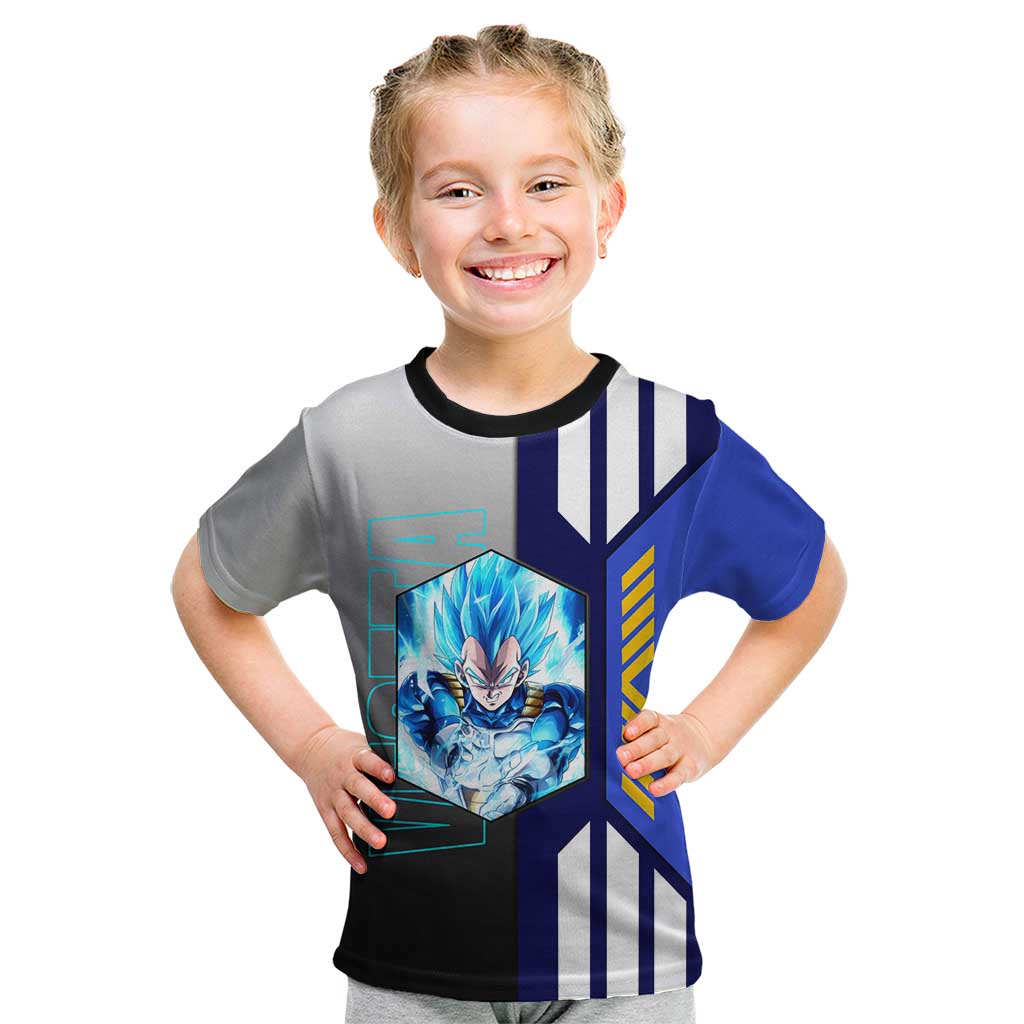 Vegeta from Dragon Ball Kid T Shirt with Super Saiyan Blue Form and Action Pose Design - The Mazicc