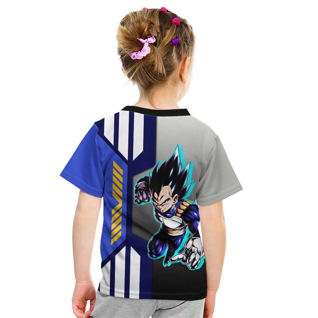 Vegeta from Dragon Ball Kid T Shirt with Super Saiyan Blue Form and Action Pose Design - The Mazicc