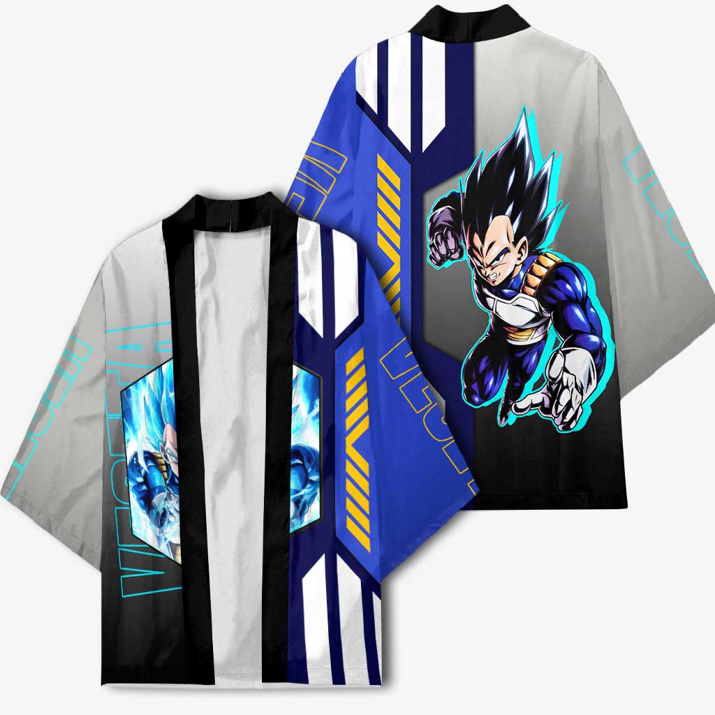 Vegeta from Dragon Ball Kimono with Super Saiyan Blue Form and Action Pose Design - The Mazicc