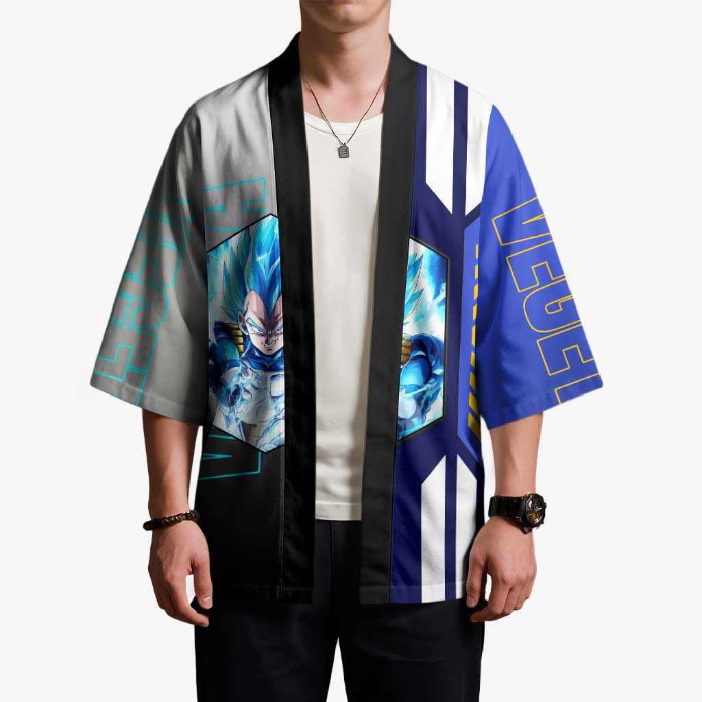 Vegeta from Dragon Ball Kimono with Super Saiyan Blue Form and Action Pose Design - The Mazicc