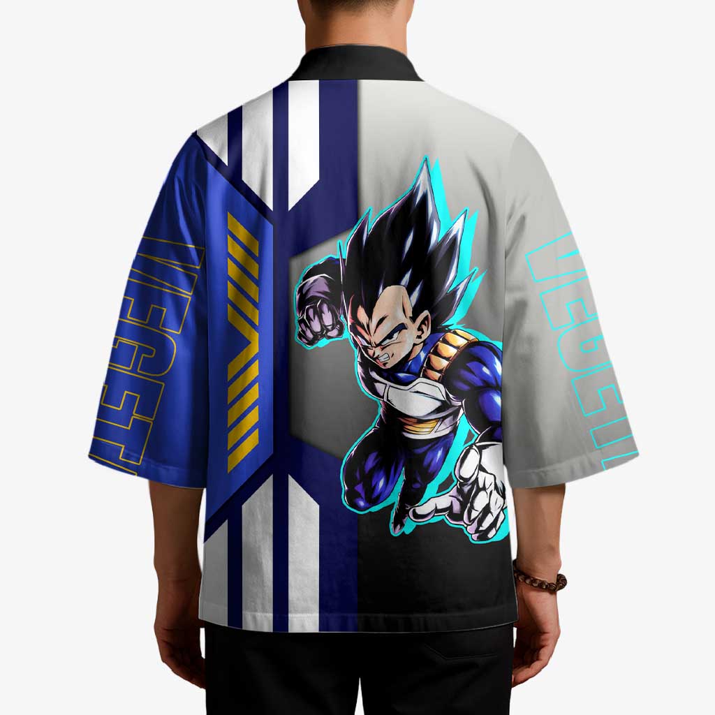 Vegeta from Dragon Ball Kimono with Super Saiyan Blue Form and Action Pose Design - The Mazicc