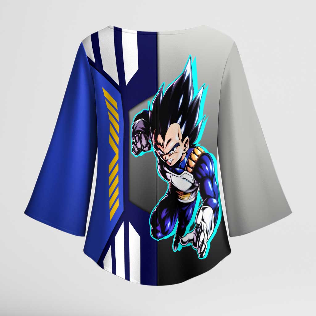 Vegeta from Dragon Ball Kimono Sleeve Blouse with Super Saiyan Blue Form and Action Pose Design - The Mazicc
