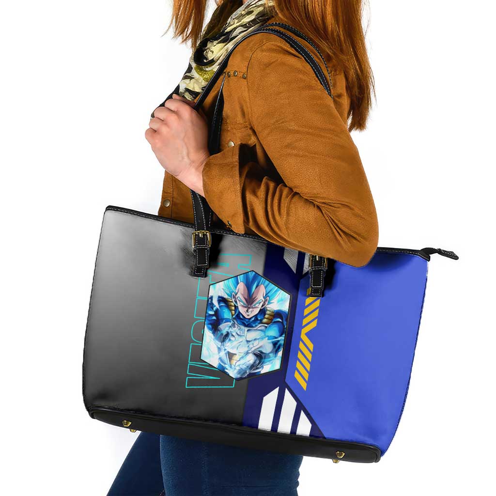 Vegeta from Dragon Ball Leather Tote Bag with Super Saiyan Blue Form and Action Pose Design - The Mazicc