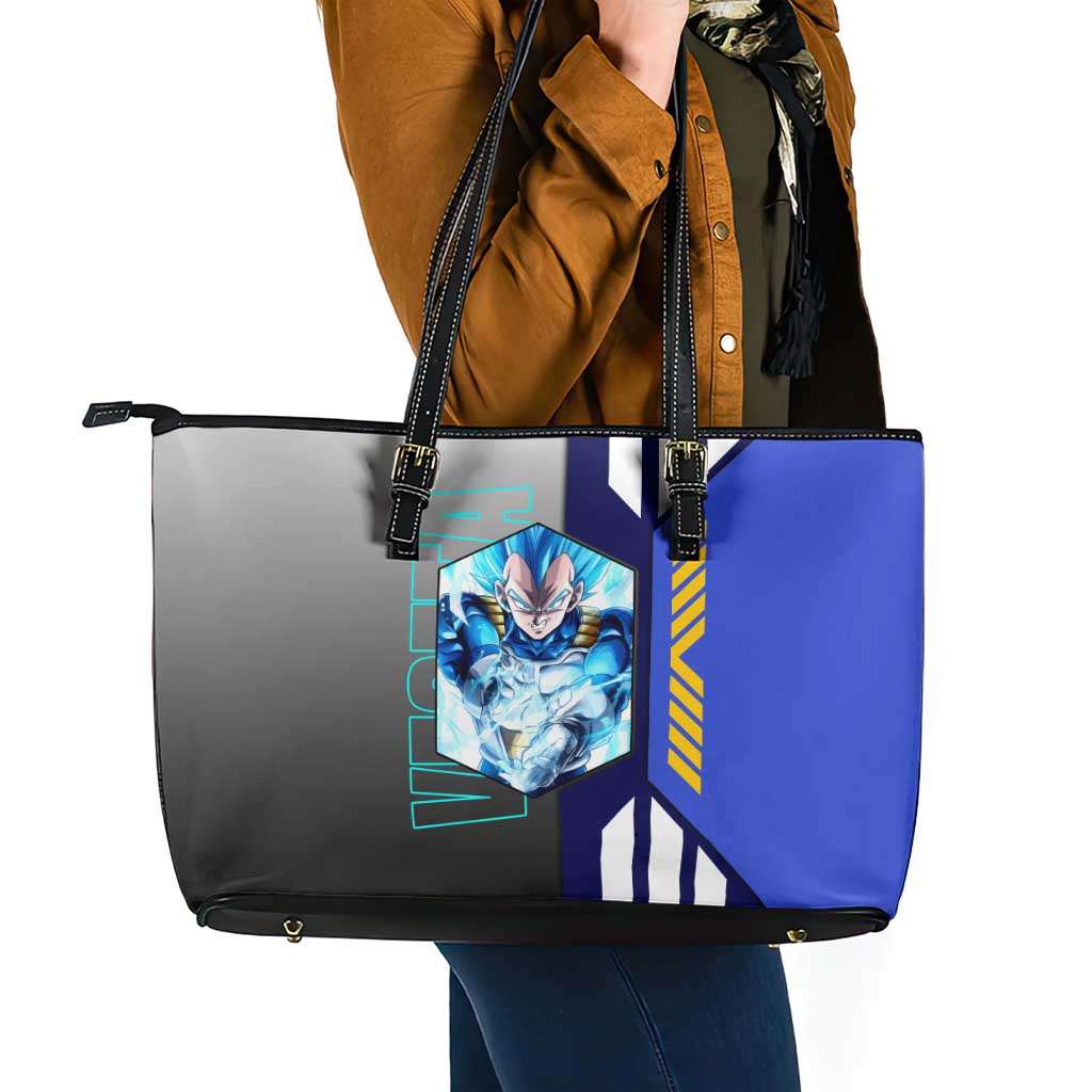 Vegeta from Dragon Ball Leather Tote Bag with Super Saiyan Blue Form and Action Pose Design - The Mazicc