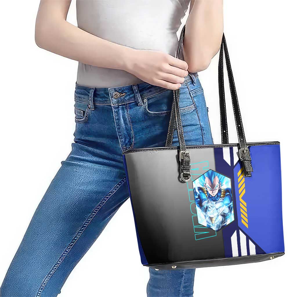 Vegeta from Dragon Ball Leather Tote Bag with Super Saiyan Blue Form and Action Pose Design - The Mazicc