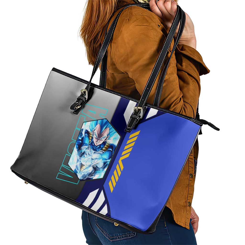 Vegeta from Dragon Ball Leather Tote Bag with Super Saiyan Blue Form and Action Pose Design - The Mazicc
