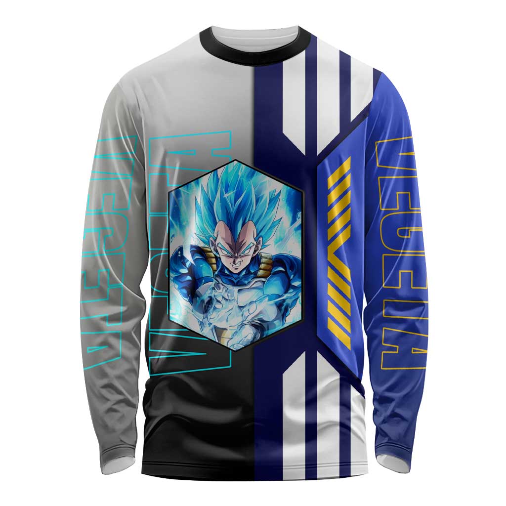 Vegeta from Dragon Ball Long Sleeve Shirt with Super Saiyan Blue Form and Action Pose Design - The Mazicc
