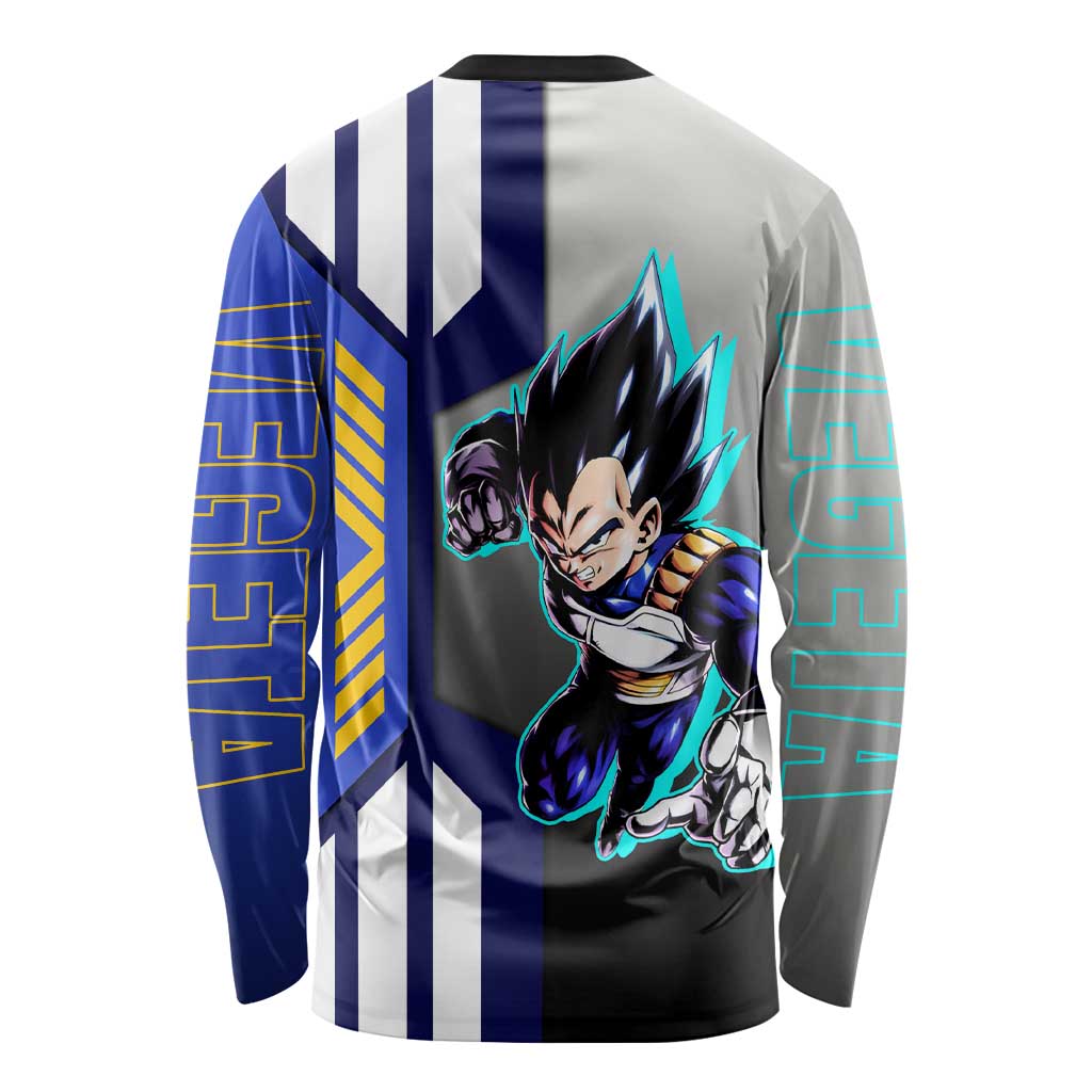 Vegeta from Dragon Ball Long Sleeve Shirt with Super Saiyan Blue Form and Action Pose Design - The Mazicc