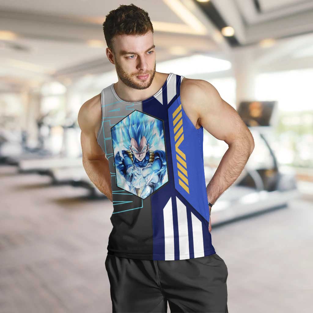 Vegeta from Dragon Ball Men Tank Top with Super Saiyan Blue Form and Action Pose Design - The Mazicc