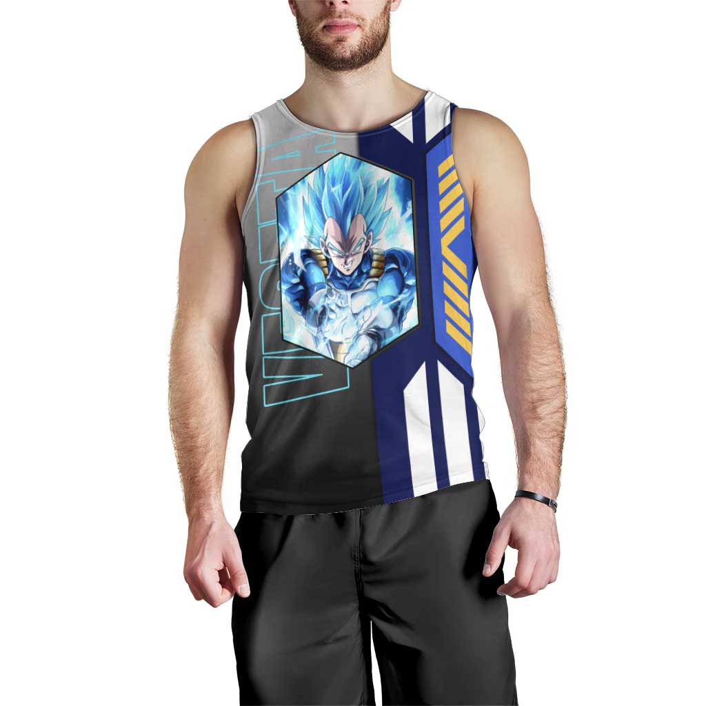 Vegeta from Dragon Ball Men Tank Top with Super Saiyan Blue Form and Action Pose Design - The Mazicc
