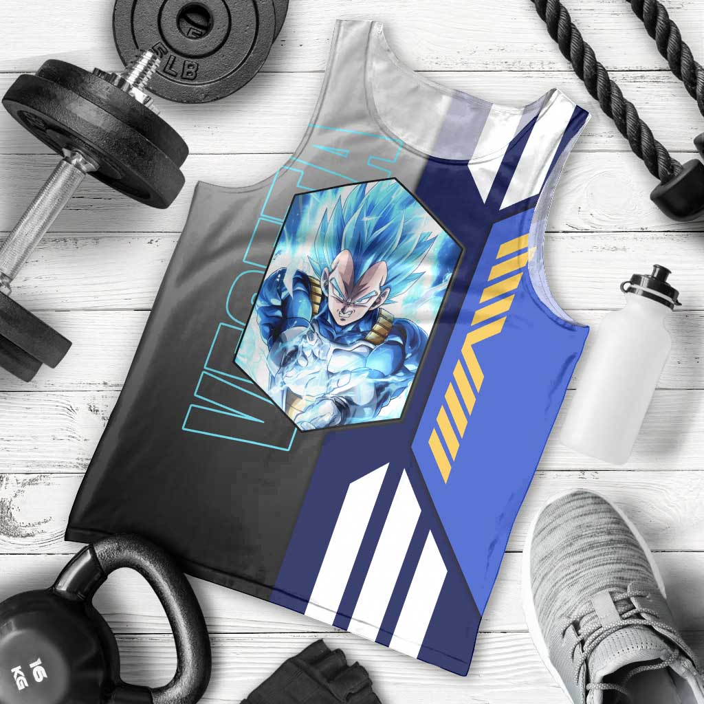 Vegeta from Dragon Ball Men Tank Top with Super Saiyan Blue Form and Action Pose Design - The Mazicc