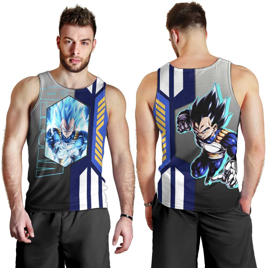 Vegeta from Dragon Ball Men Tank Top with Super Saiyan Blue Form and Action Pose Design - The Mazicc