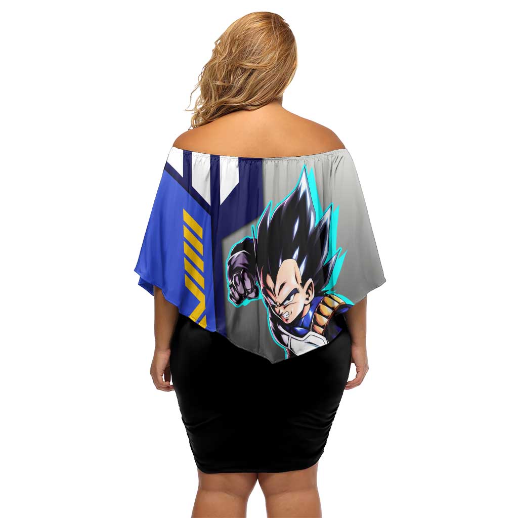 Vegeta from Dragon Ball Off Shoulder Short Dress with Super Saiyan Blue Form and Action Pose Design - The Mazicc