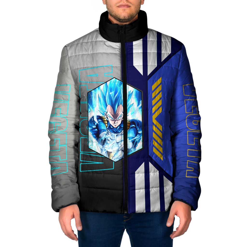 Vegeta from Dragon Ball Padded Jacket with Super Saiyan Blue Form and Action Pose Design - The Mazicc