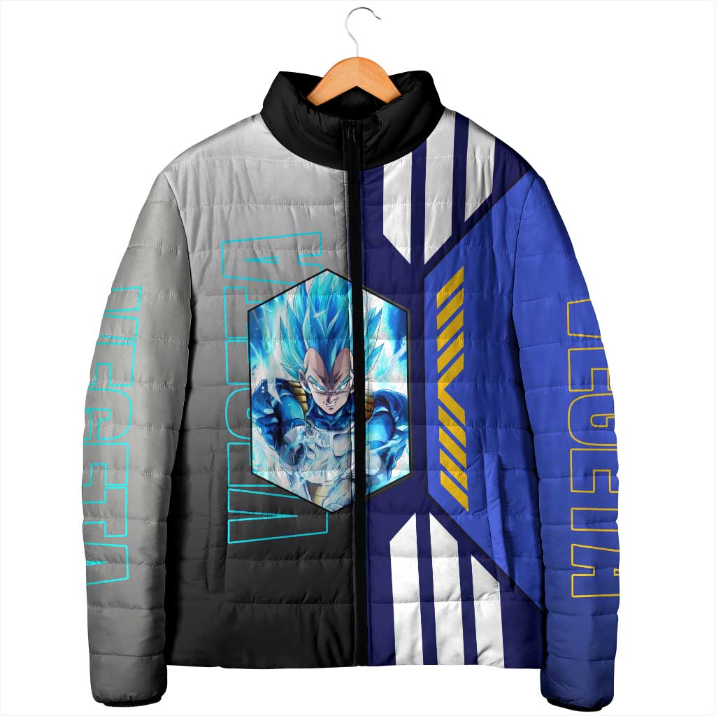 Vegeta from Dragon Ball Padded Jacket with Super Saiyan Blue Form and Action Pose Design - The Mazicc