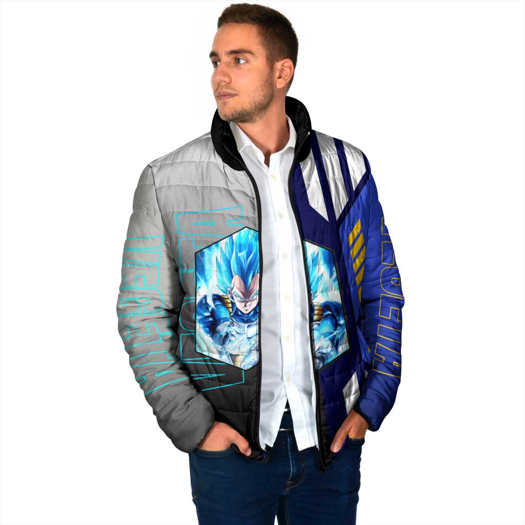 Vegeta from Dragon Ball Padded Jacket with Super Saiyan Blue Form and Action Pose Design - The Mazicc