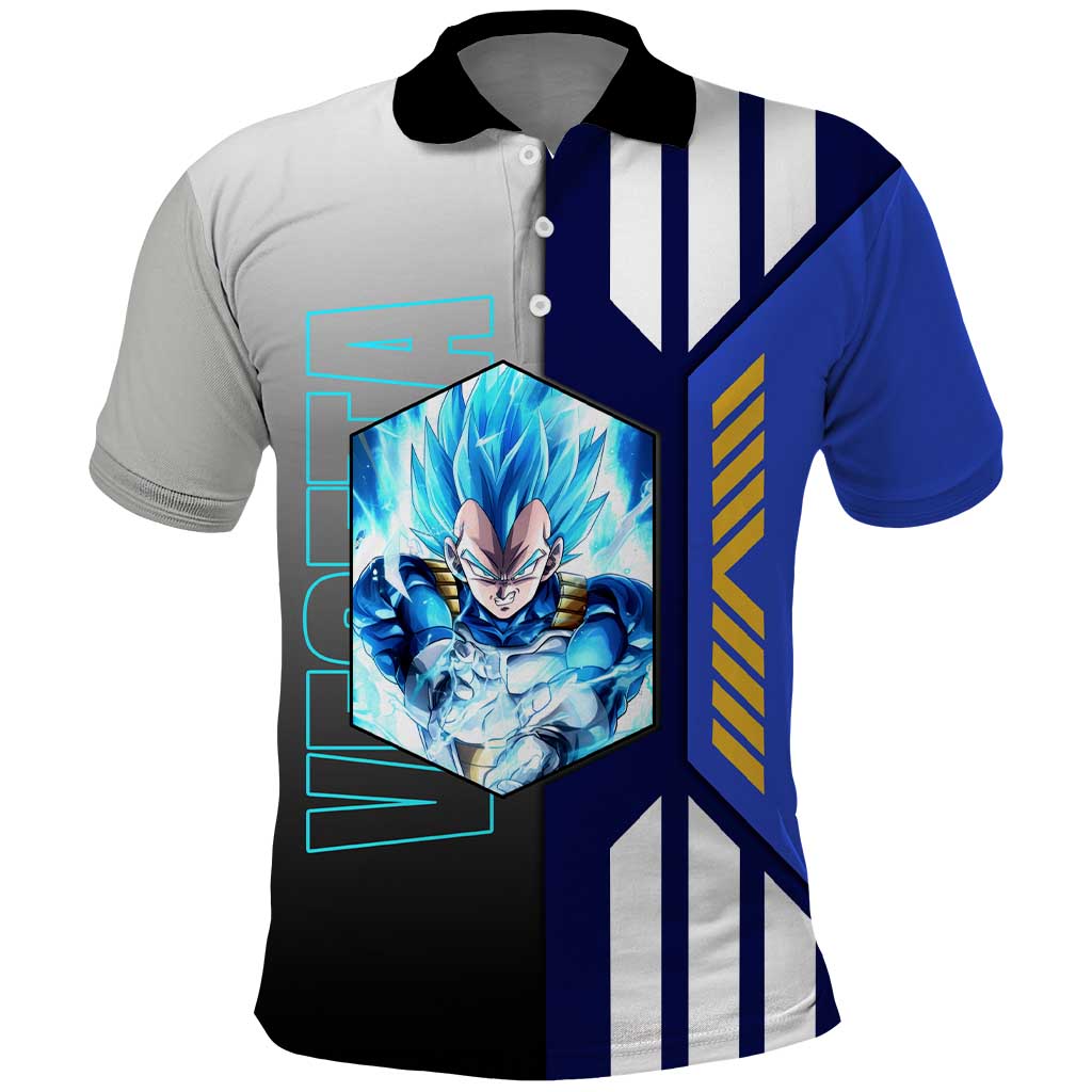 Vegeta from Dragon Ball Polo Shirt with Super Saiyan Blue Form and Action Pose Design - The Mazicc