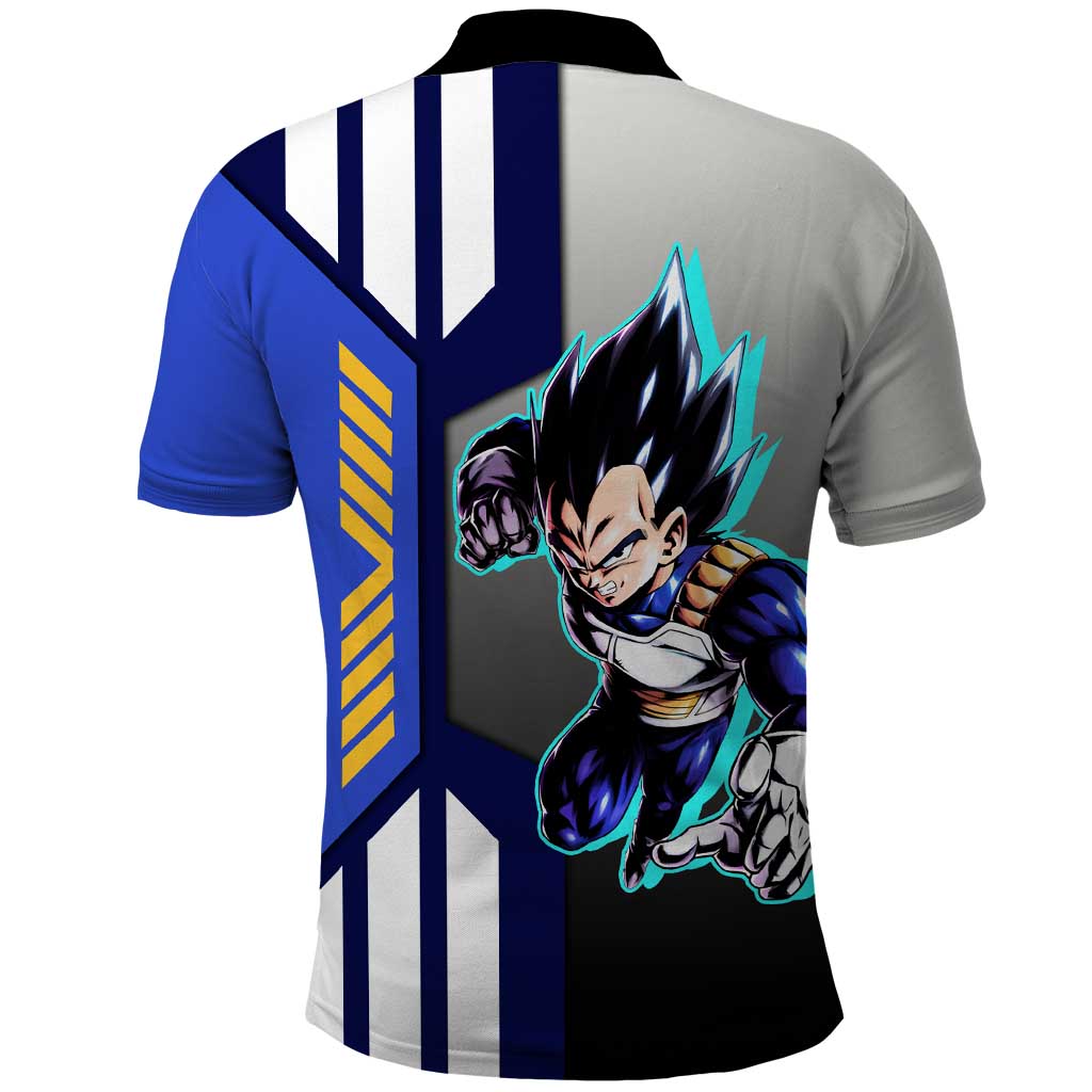 Vegeta from Dragon Ball Polo Shirt with Super Saiyan Blue Form and Action Pose Design - The Mazicc