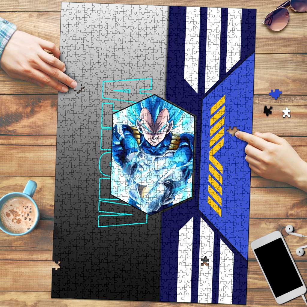 Vegeta from Dragon Ball Puzzle with Super Saiyan Blue Form and Action Pose Design - The Mazicc