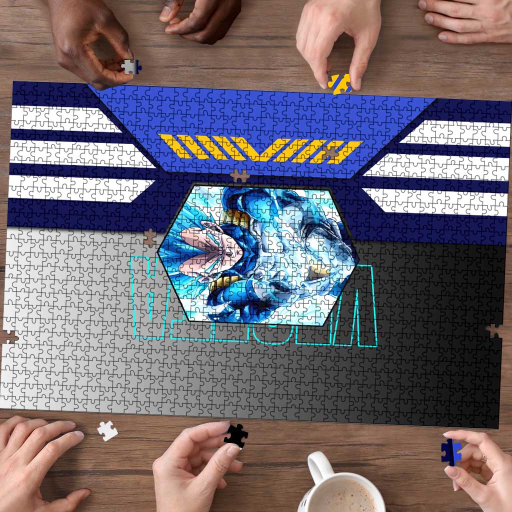 Vegeta from Dragon Ball Puzzle with Super Saiyan Blue Form and Action Pose Design - The Mazicc