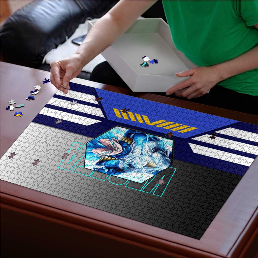 Vegeta from Dragon Ball Puzzle with Super Saiyan Blue Form and Action Pose Design - The Mazicc