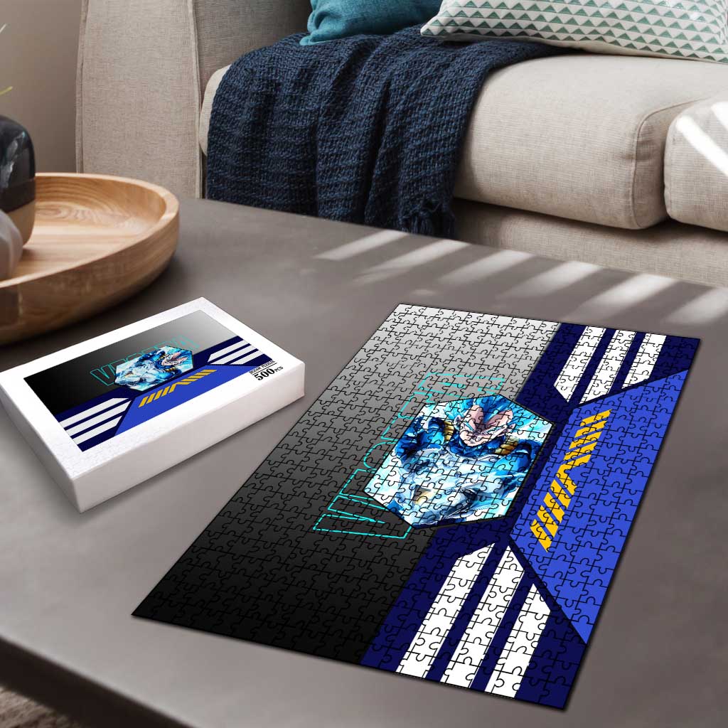 Vegeta from Dragon Ball Puzzle with Super Saiyan Blue Form and Action Pose Design - The Mazicc