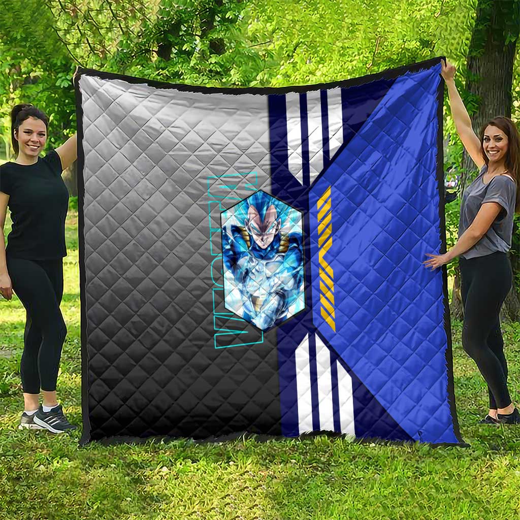 Vegeta from Dragon Ball Quilt with Super Saiyan Blue Form and Action Pose Design - The Mazicc