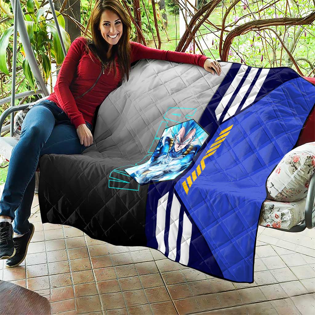 Vegeta from Dragon Ball Quilt with Super Saiyan Blue Form and Action Pose Design - The Mazicc